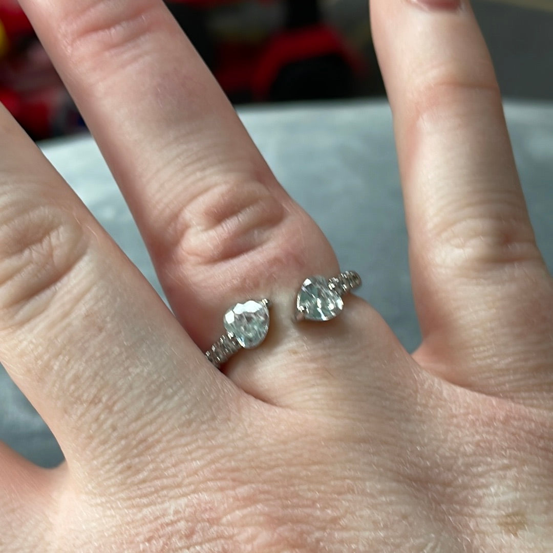 Sterling Silver Pave and CZ Heart Open Ring Size 54 (slightly adjustable)