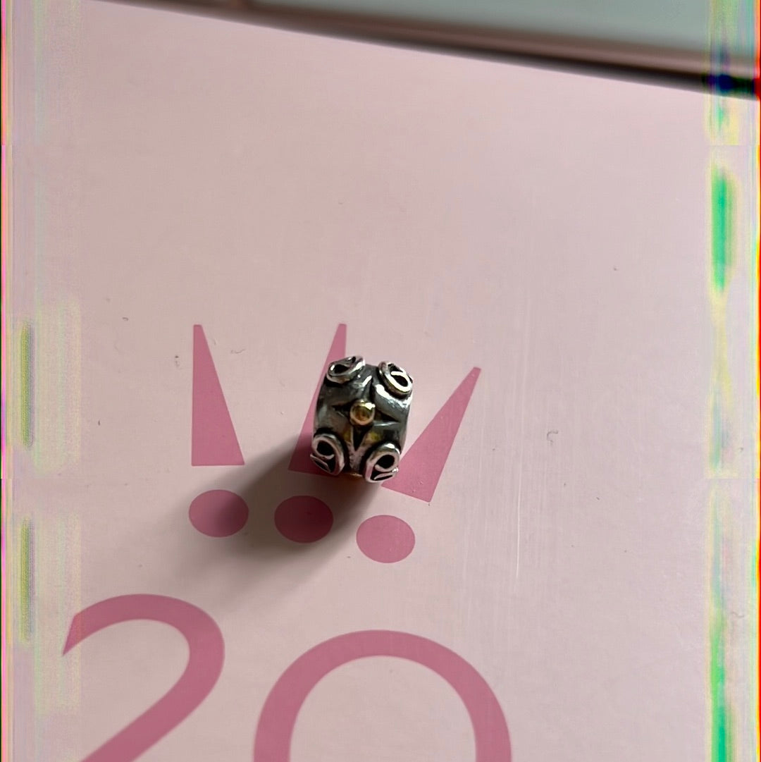 Genuine Pandora Two Tone Swirl Spiral and Abstract Victorian Cross Charm 14k Swirl