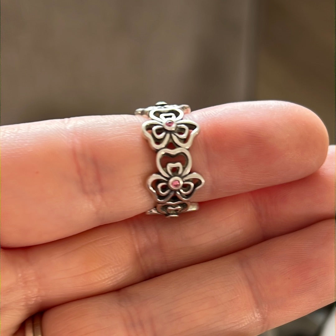 Genuine Pandora Pink Salmon Posie Ring Size 56 RARE HTF