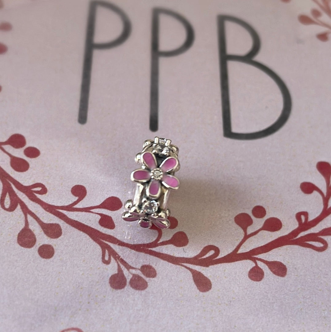 Genuine Pandora Pink Flower and Pave Silicone Clip ONE