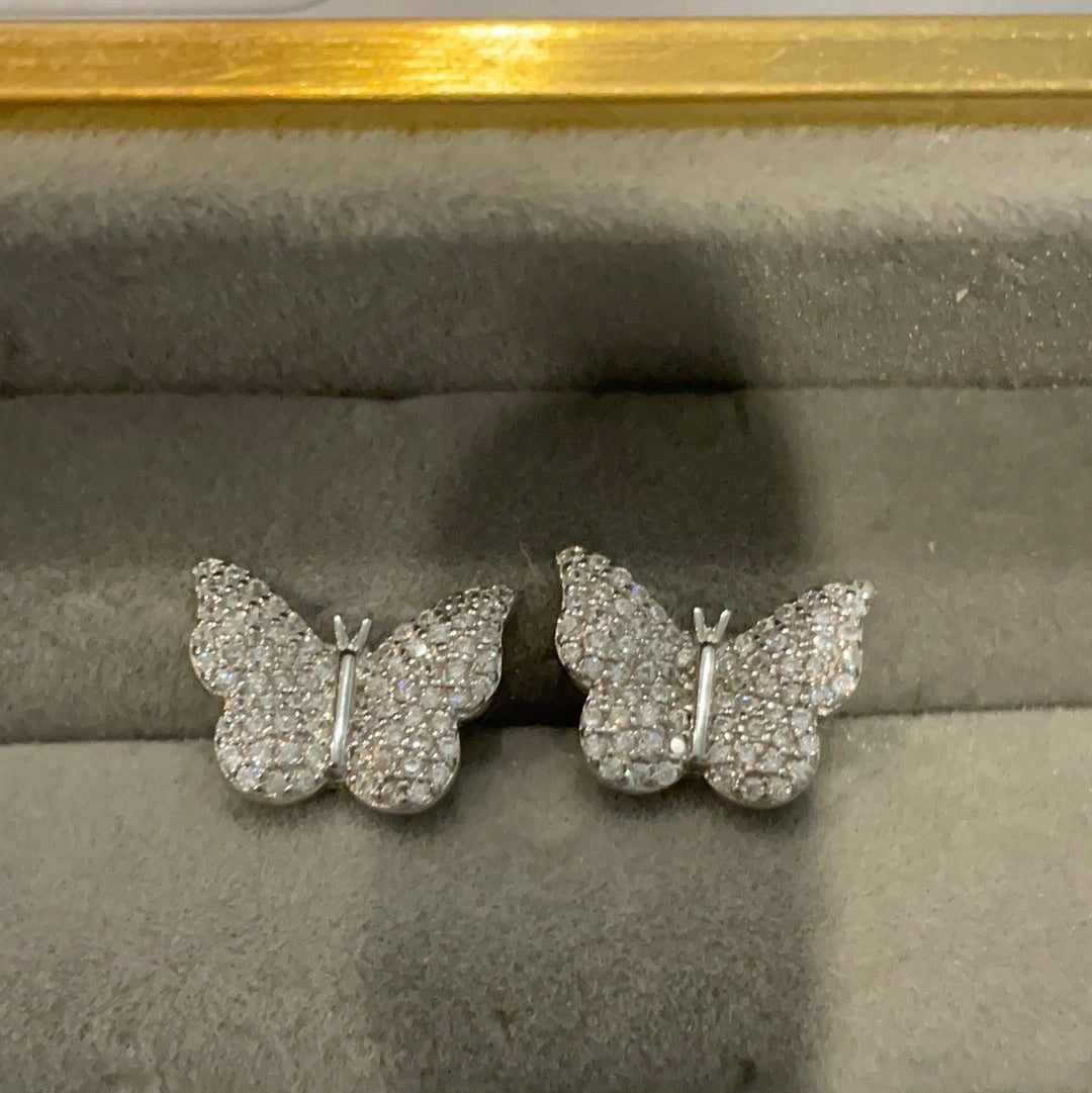 Brand New Sterling Silver Pave Clear Butterfly Earrings Beautiful