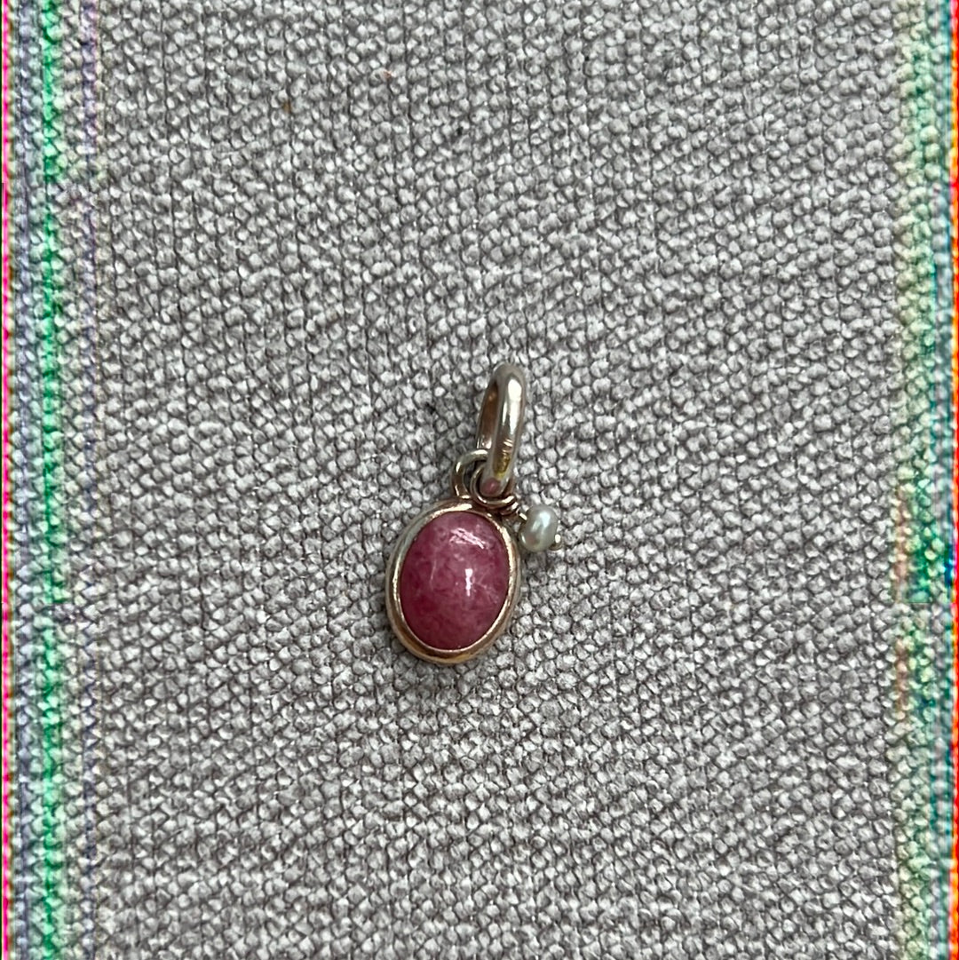 Unbranded Sterling Silver Little Pink Stone and Pearl Pendant Charm