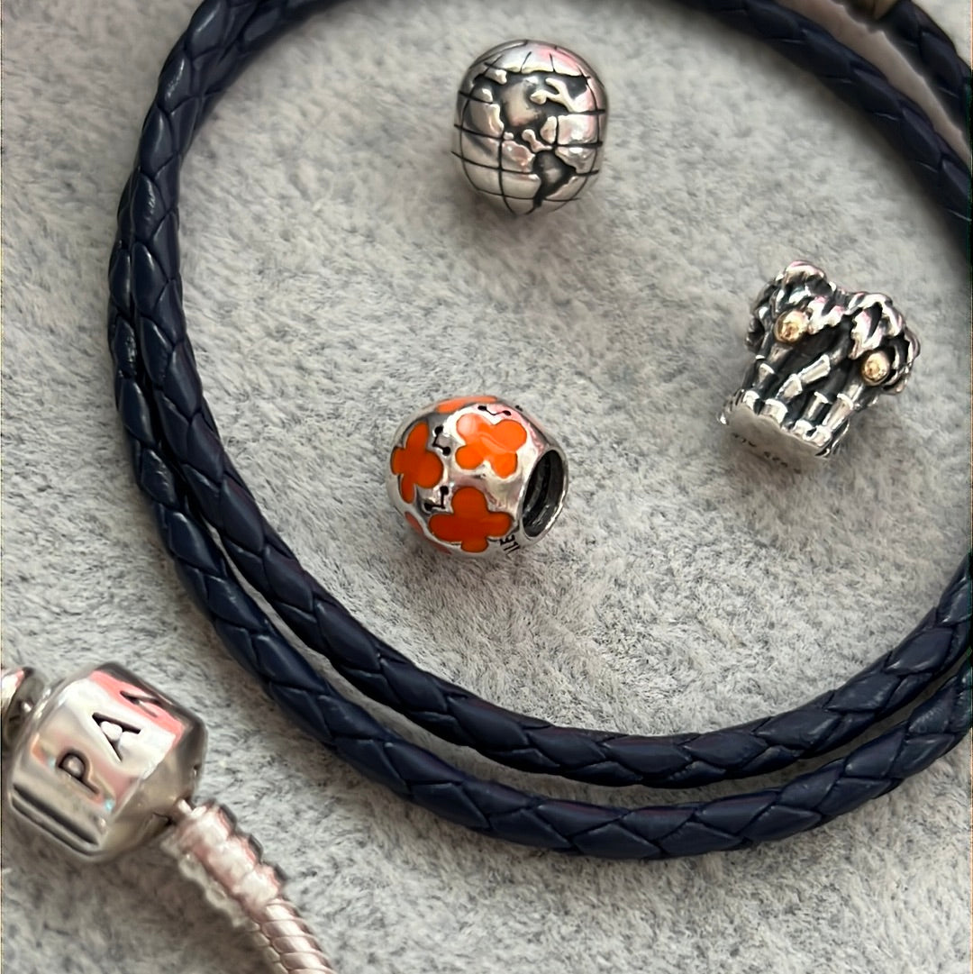 Genuine Pandora Orange Enamel Butterfly Ball Silver Charm