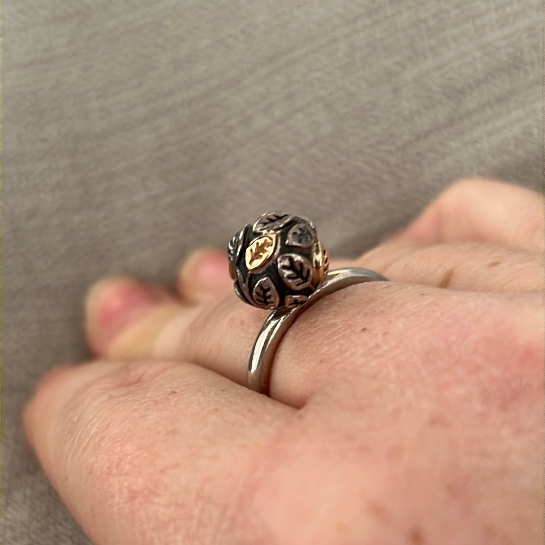 Genuine Pandora Two Tone Super Rare Gold Leaf Ring Heavy 58