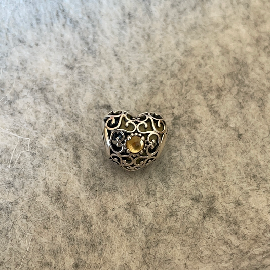 Genuine Pandora Birthstone Heart Yellowy Orange Stone
