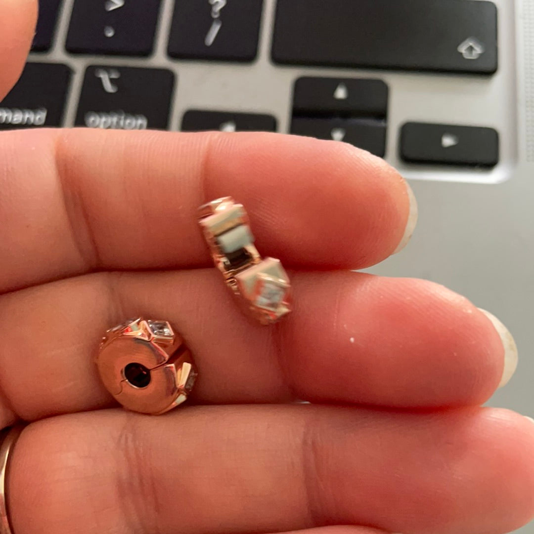 Genuine Pandora Rose Gold Silicone Pave Geometric Shapes Clips PAIR