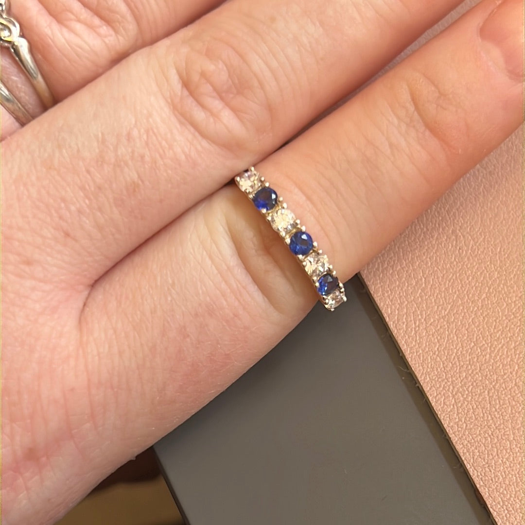 Sterling Silver Ring Beautiful Blue and Clear Square Stones 56