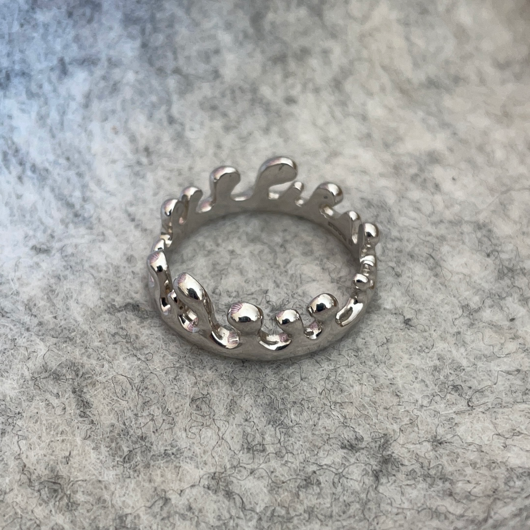 Genuine Lucy Q Designer Water/ Paint Sterling Silver Crown Ring Abstract Size 56