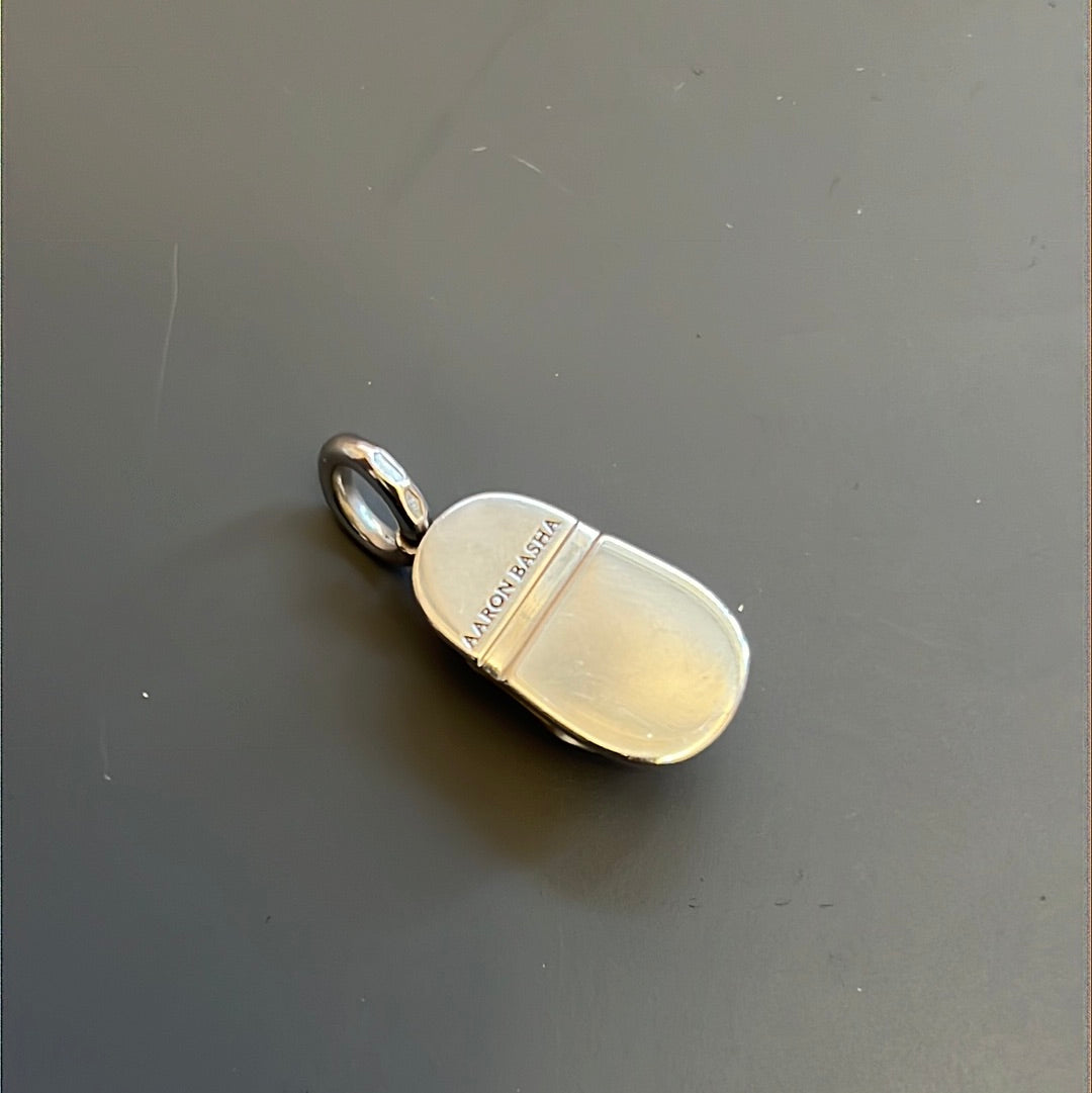 Genuine Aaron Asha 18kt White Gold and Diamond Baby Shoe Pendant Black Enamel