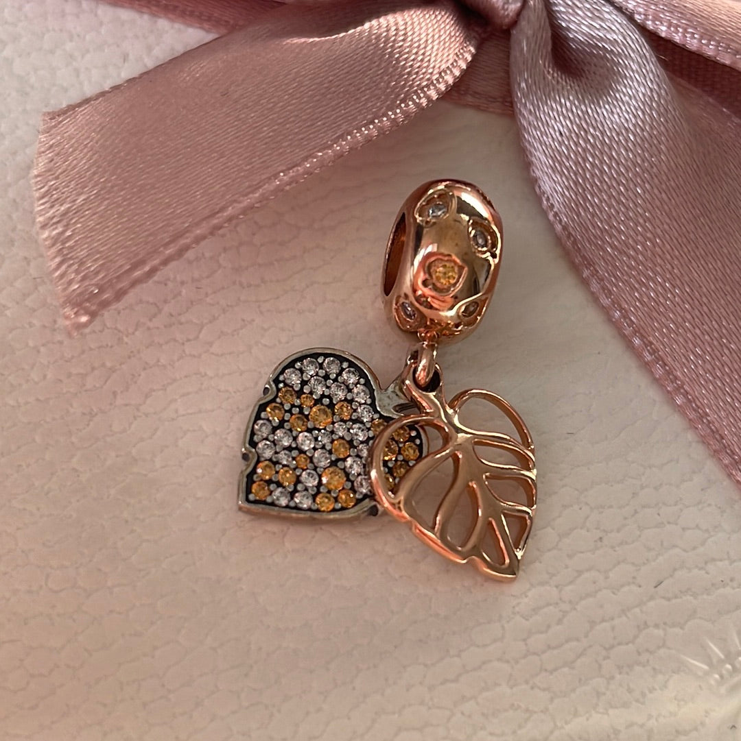 Genuine Pandora Rose Gold Leaf Pave Dangle