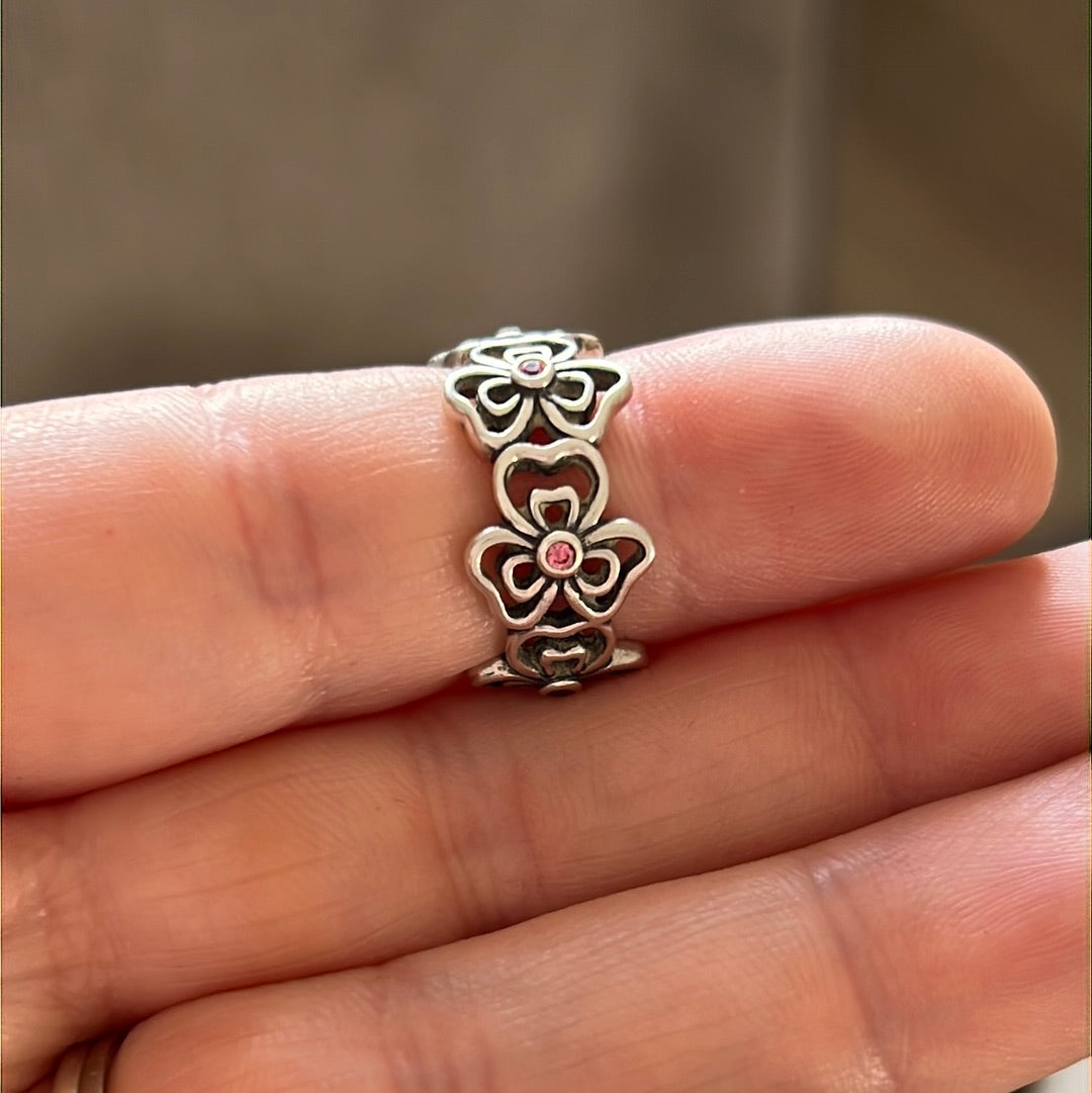 Genuine Pandora Pink Salmon Posie Ring Size 56 RARE HTF