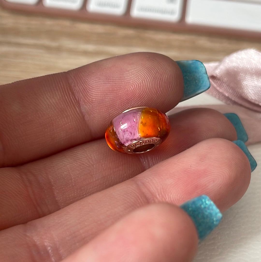 Genuine Pandora Rose Gold Sunset Glitter Murano Charm