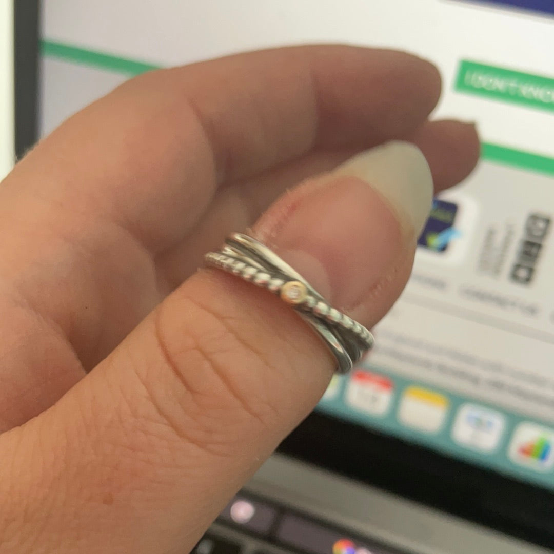Genuine Pandora RARE and RETIRED Rising Star Two Tone Ring Kerry's Diamond Size 60