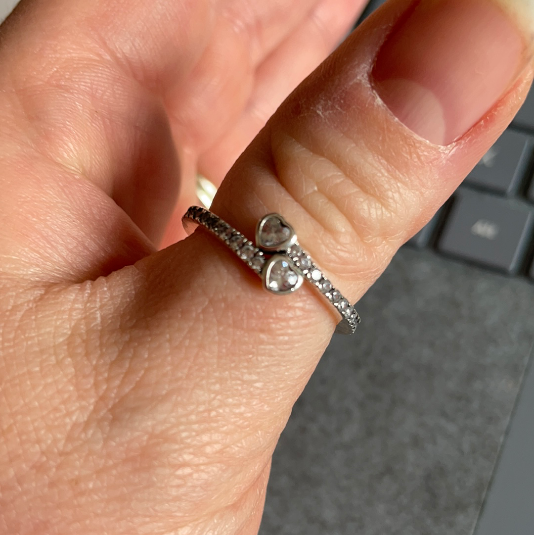 Genuine Pandora Heart Pave Clear Stone Crossover Ring Size