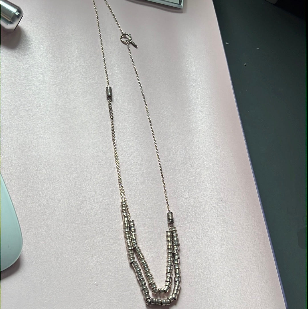 Genuine Links of London Sterling Silver Barrel Two Layer T-Bar Necklace 50cm