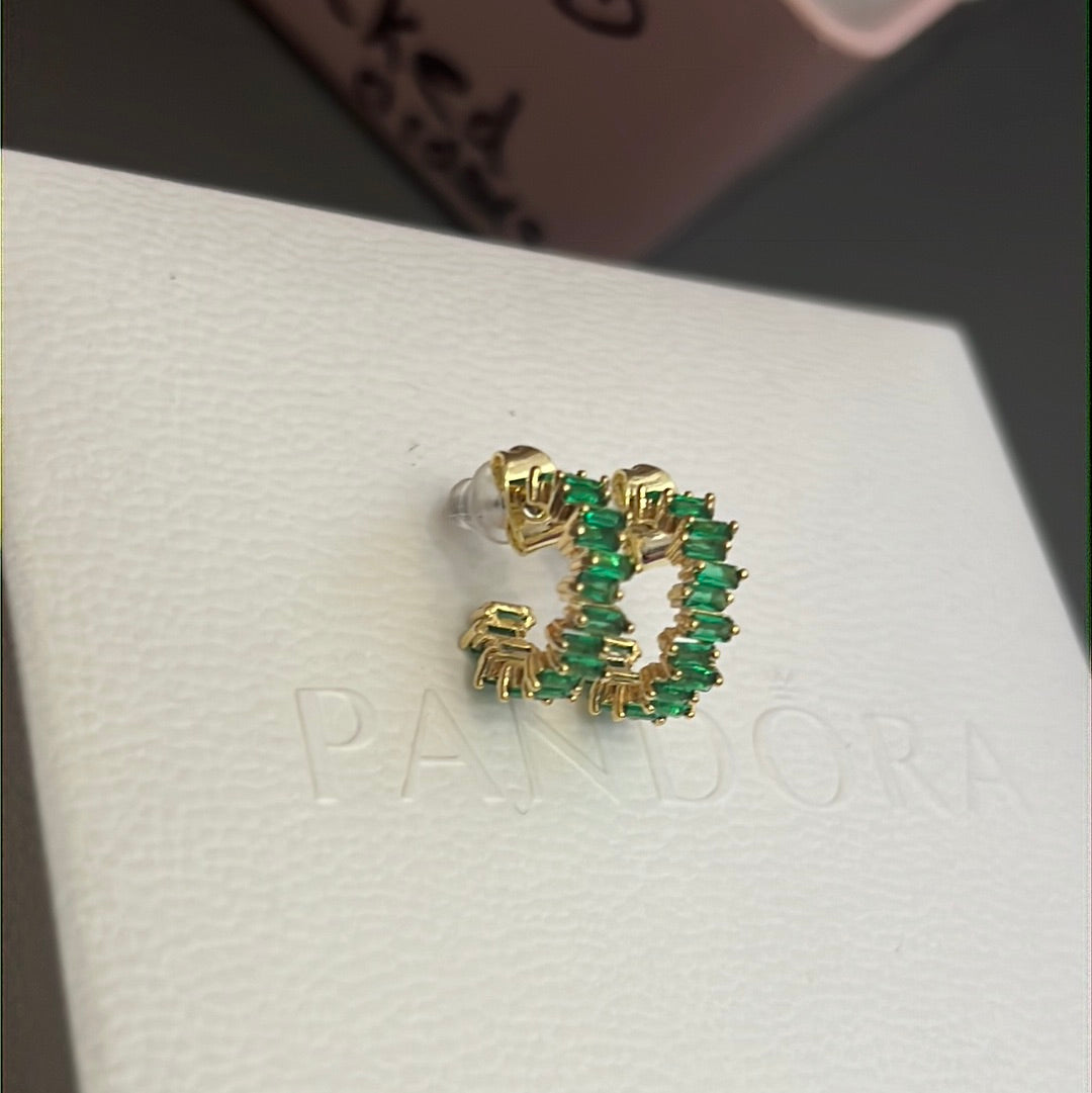 Sterling Silver Gold Plated Hoop Earrings Green CZ Stones