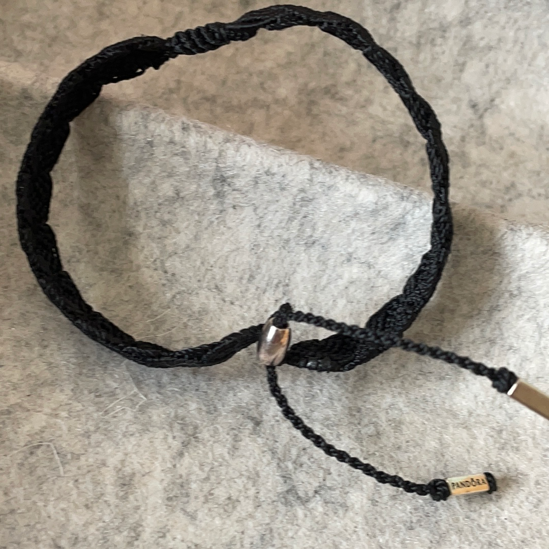 Genuine Pandora Black Macramé Material Bracelet Clip Station One Charm Bracelet