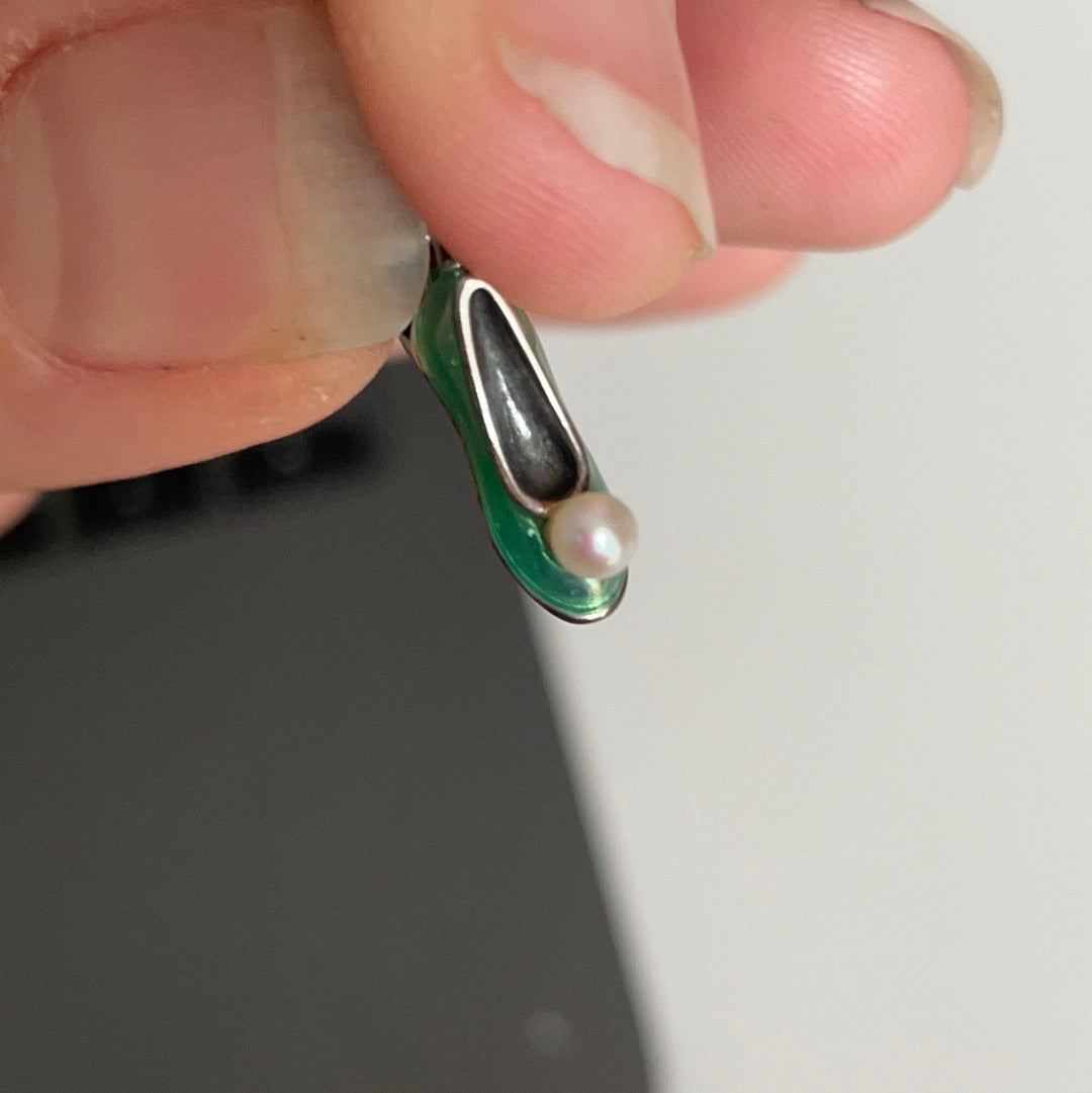Genuine Pandora Disney Tinkerbell Green Enamel Pearl Slipper Dangle Charm