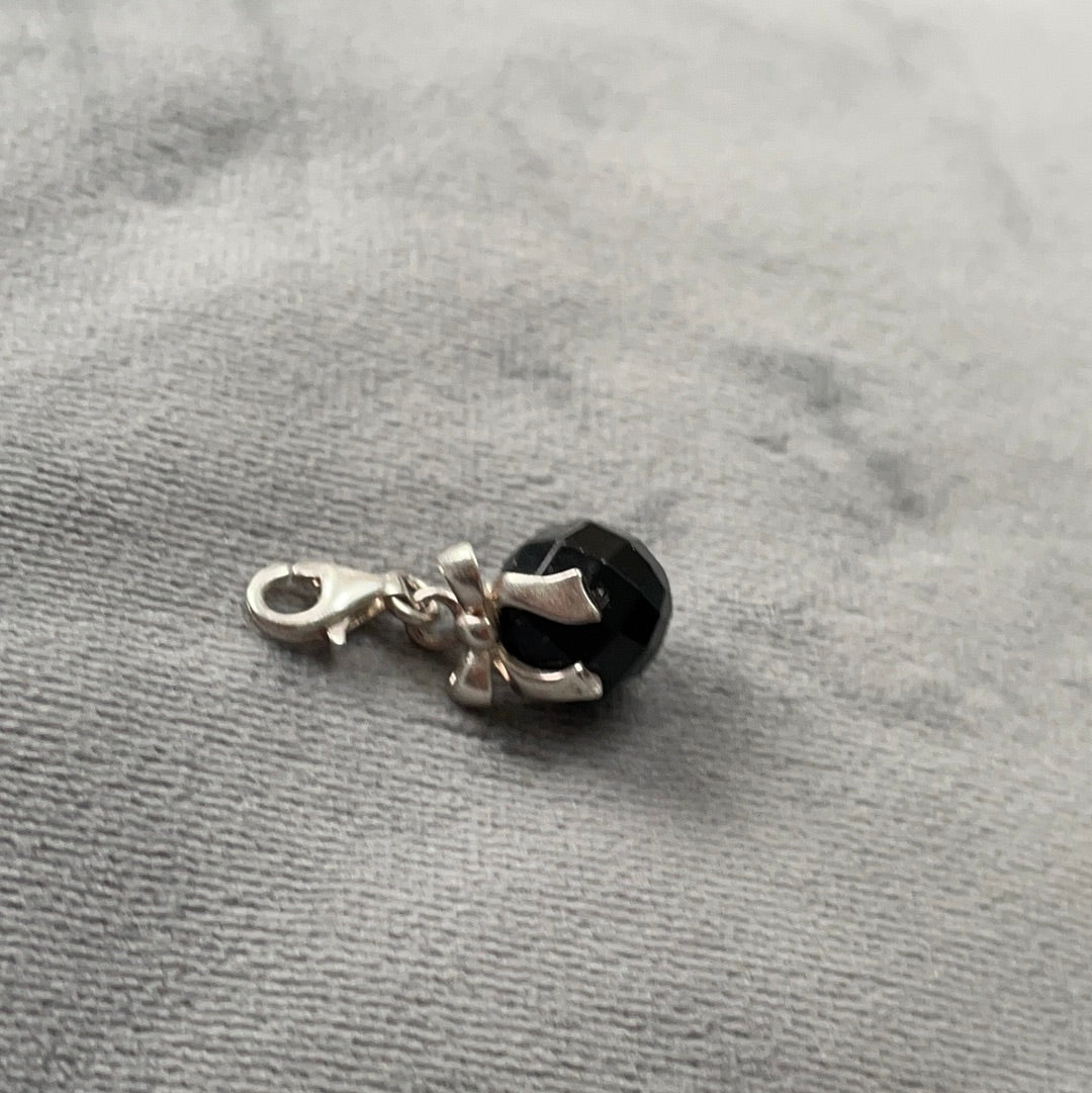 Genuine Thomas Sabo Sterling Silver Black Onyx Dangle Charm With Bow