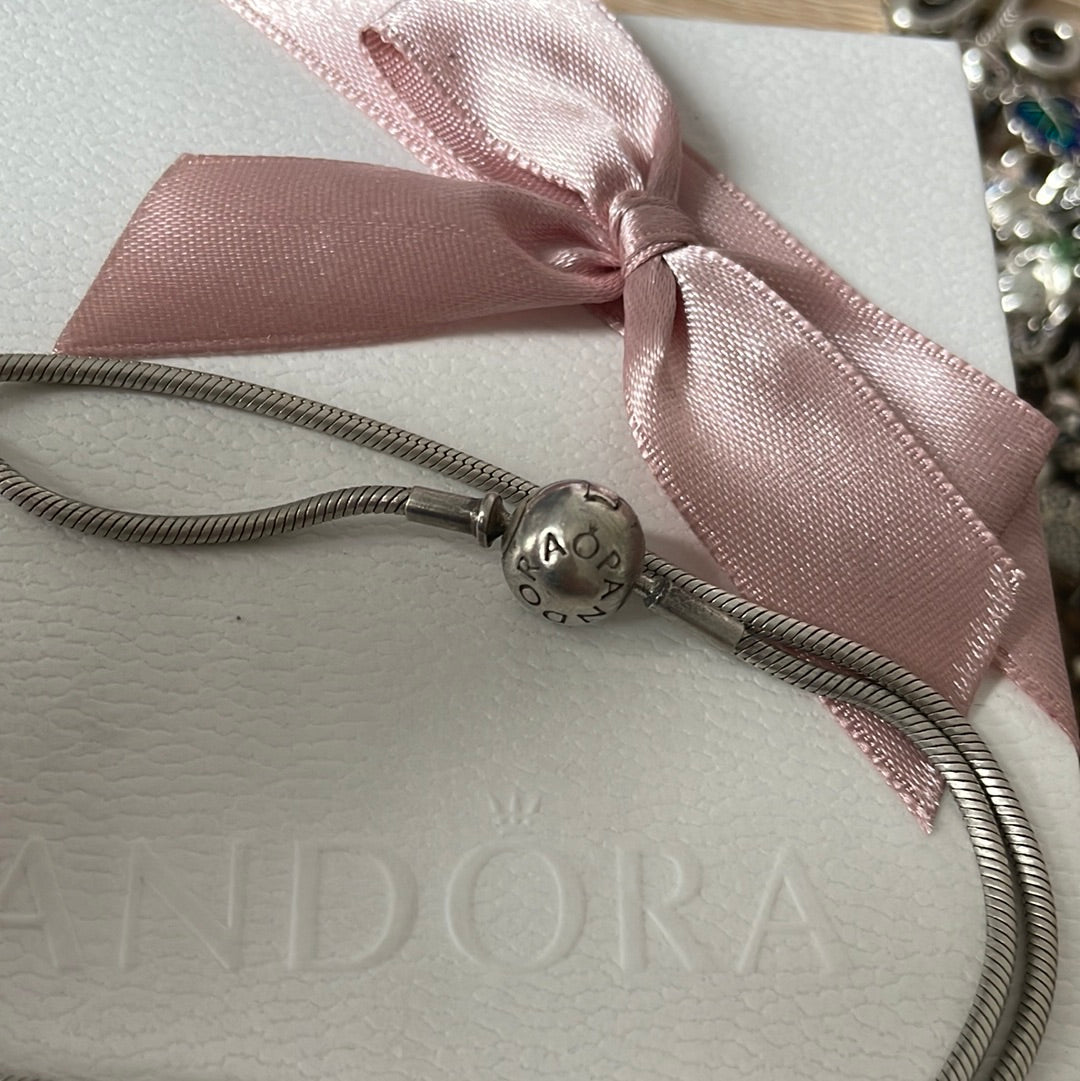 Genuine Pandora Essence Silver / Rose Gold Thin Snake Chain Retired Necklace...
