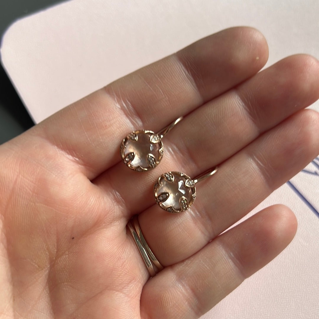 Genuine Thomas Sabo Rose Gold Luna Rose Quartz Pave Earrings Dangle