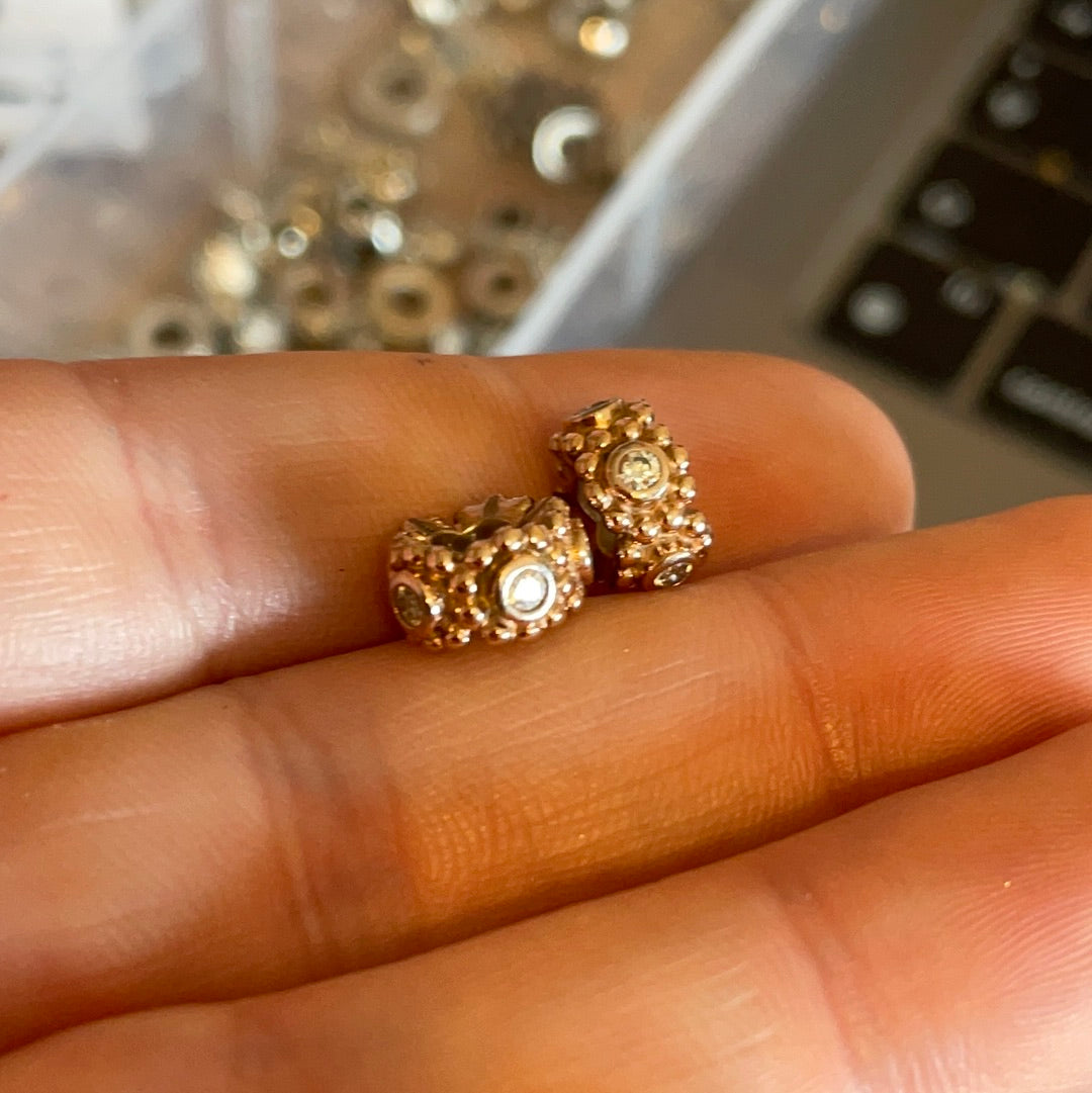 Genuine Pandora Her Majesty's Rose Gold Clear Stone Spacers x2 CZ Pave RARE