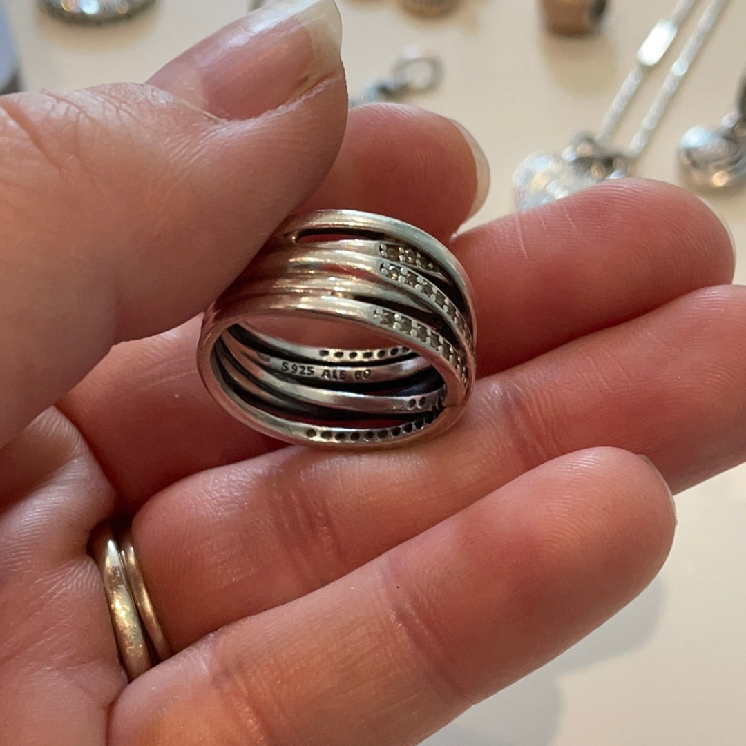 Genuine Pandora Huge (Rose Gold or Silver) Chunky Ring Pave 5 Layer Ring in Size..