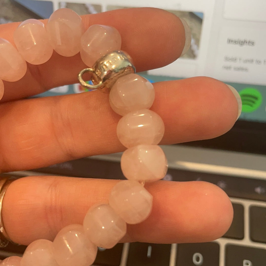 Genuine Thomas Sabo Sterling Silver  Charm Clasp Rose Quartz Bracelet Large