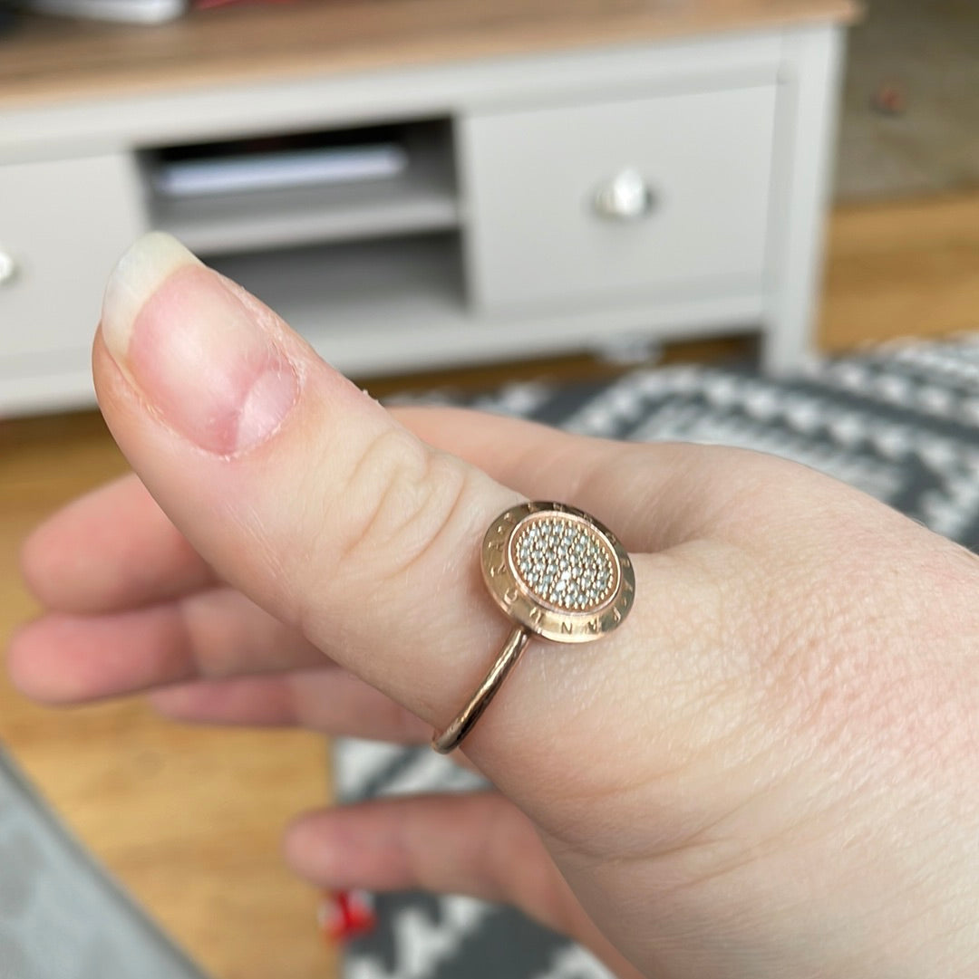 Genuine Pandora Rose Gold Large Pave Signature Circle Ring Size 60