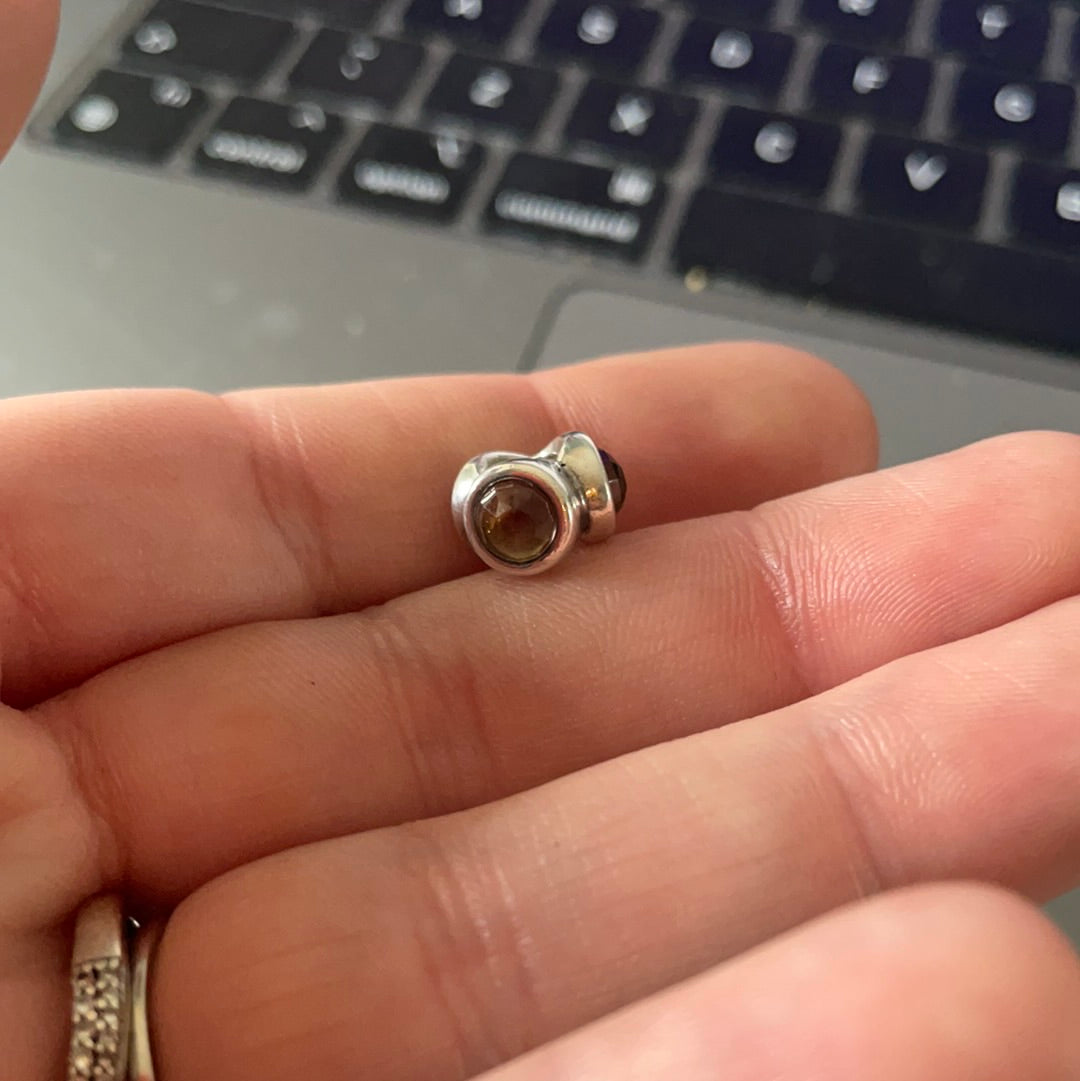 Genuine Pandora Light Natural Smoky Quartz Charm Tri/ Three Stone