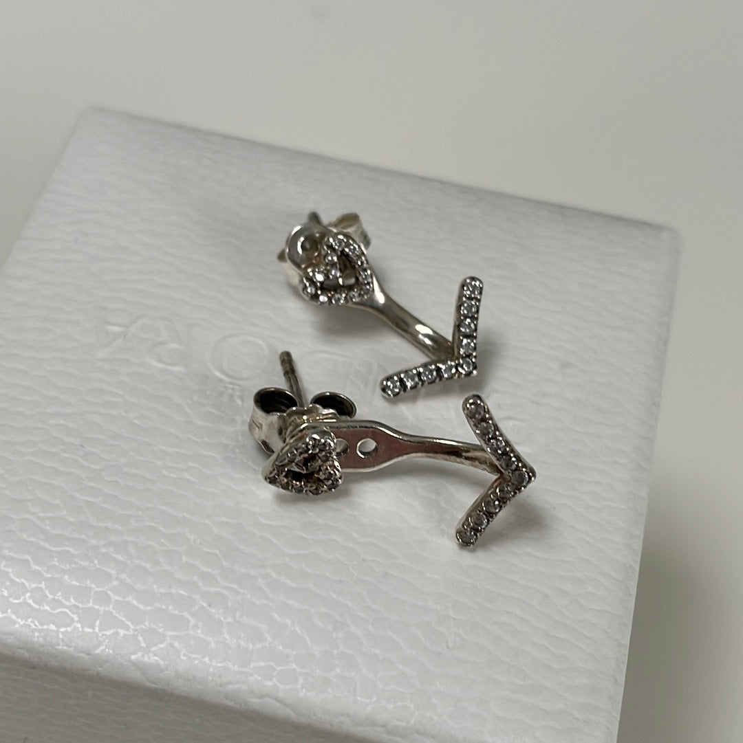 Genuine Pandora Freehand Heart and Arrow Stud Earrings Dangle