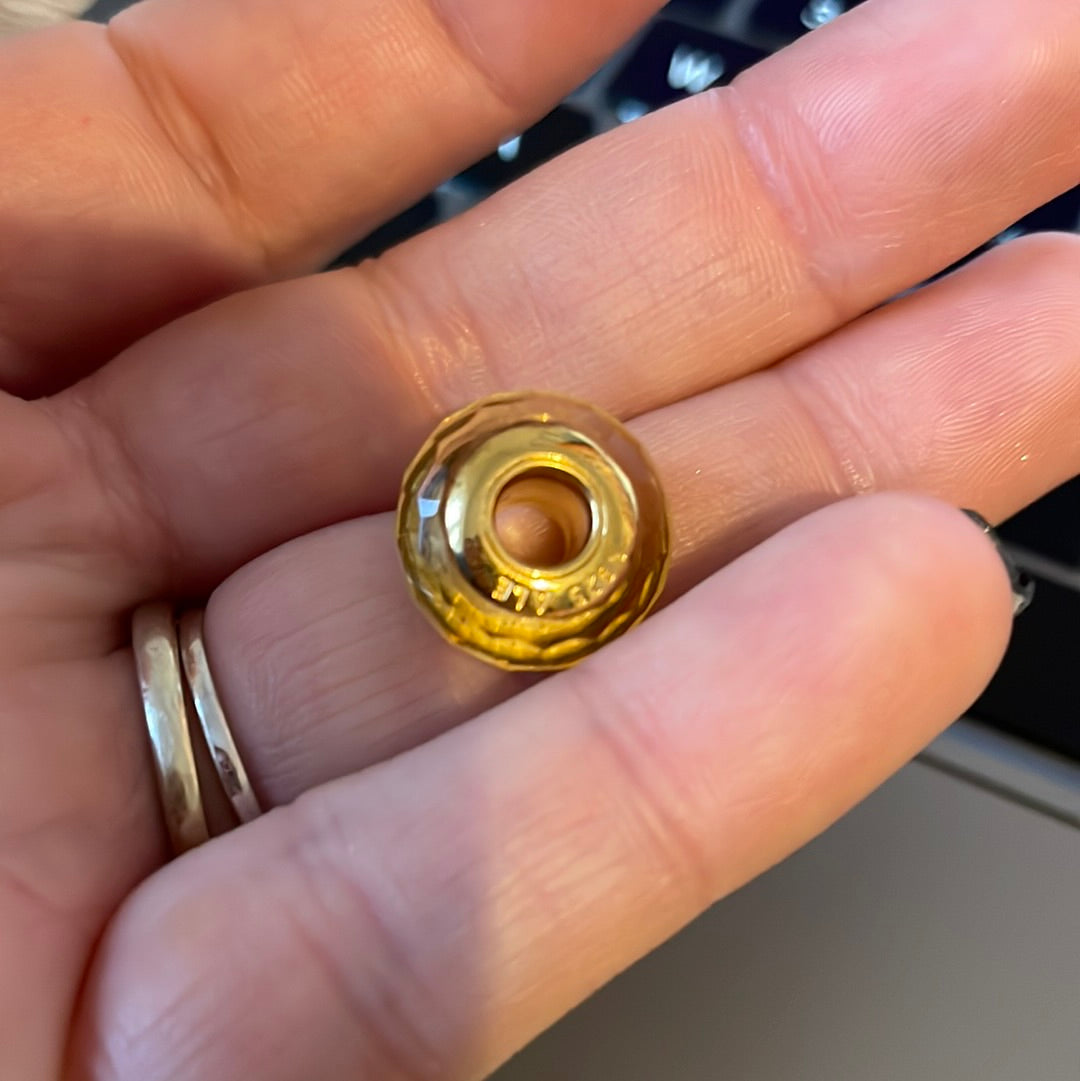 Genuine Pandora Gold Shine Golden Glitter Fleck Faceted Glass Charm