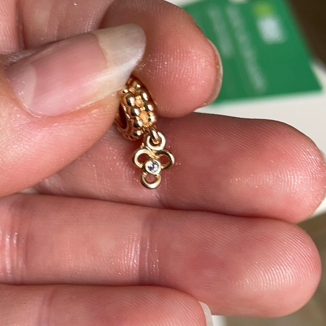 Genuine Pandora Solid 14ct Gold Diamond Posy Flower Dangle Charm HTF