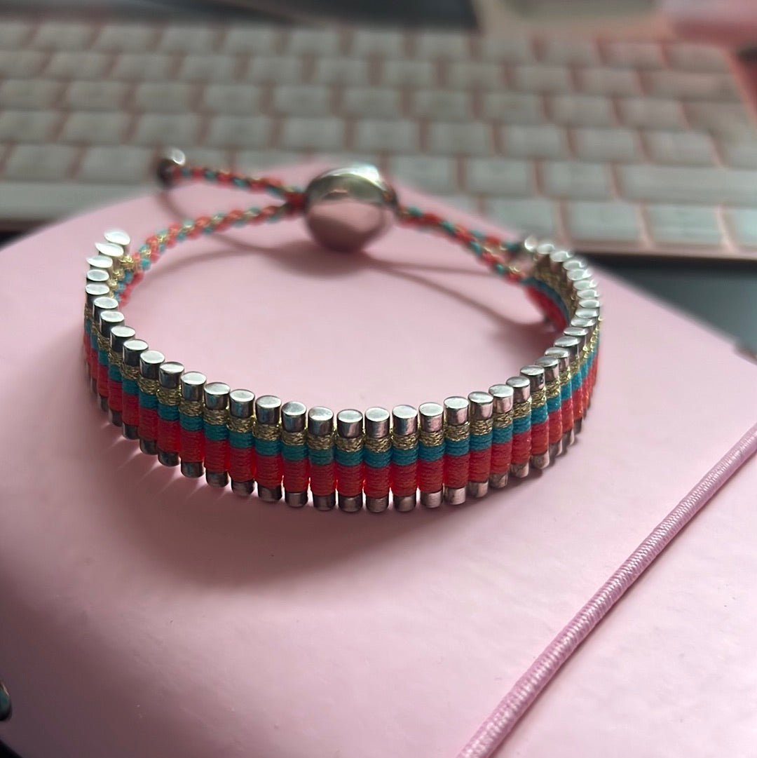 Genuine Links of London Sterling Silver Bracelet Multicoloured Cord Friendship Bar
