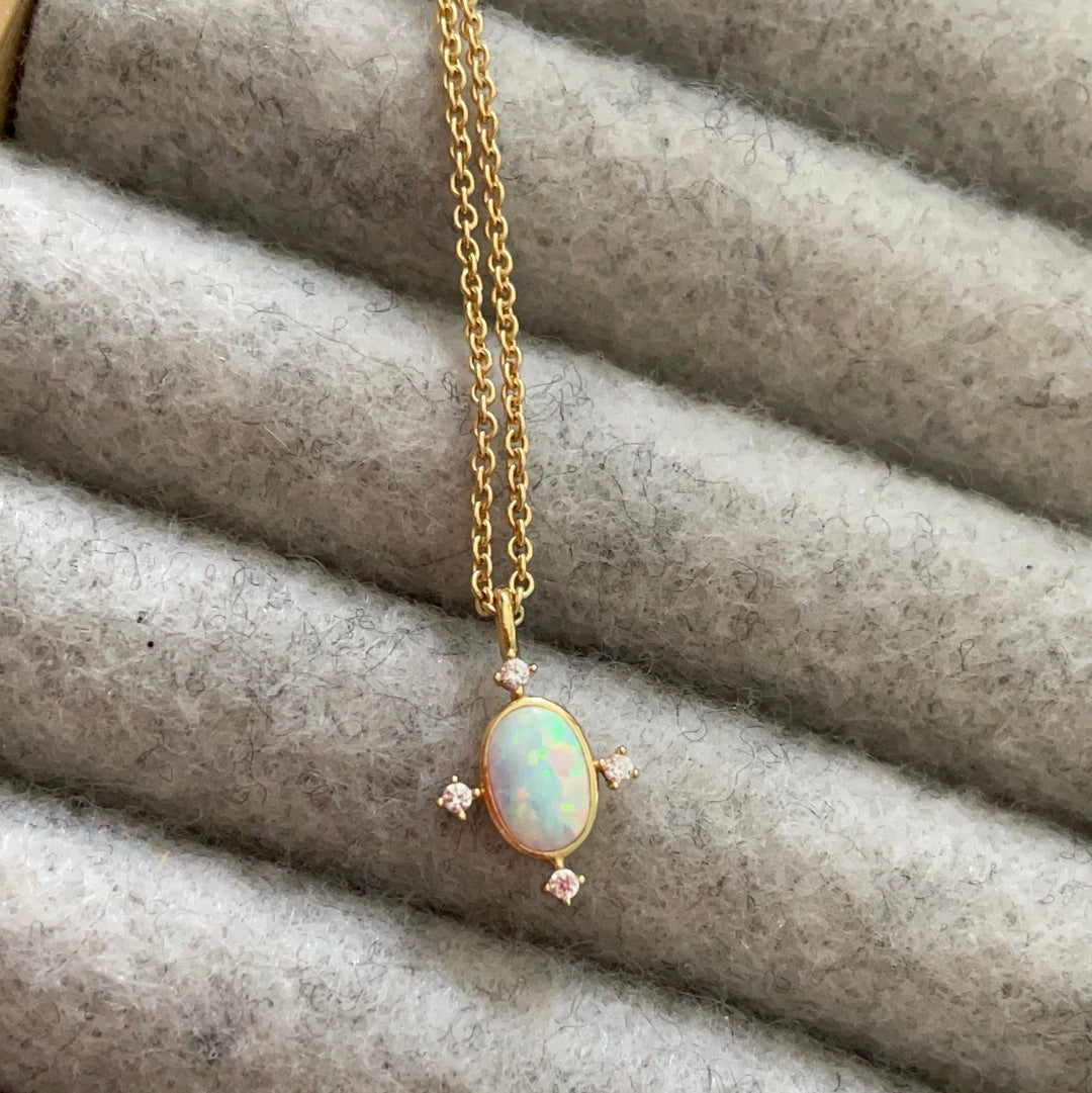 Brand New Gold Plated Sterling Silver Argento Opal and CZ Dainty Necklace STUNNING