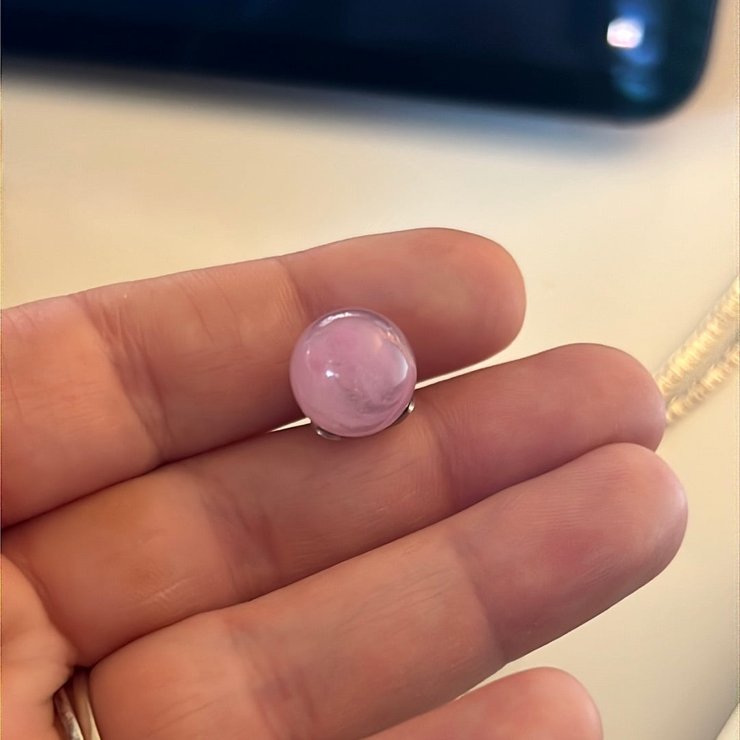 Sterling Silver Flower Pendant with Large Pink Glass Droplet