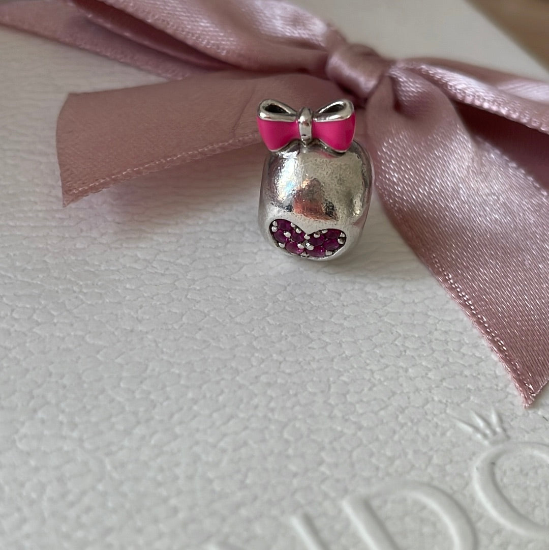 Sterling Silver Skull Charm With Enamel Bow