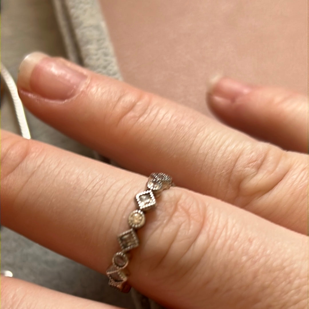 Genuine Pandora Diamond & Circle Pave CZ Eternity Band Stacking Ring 60