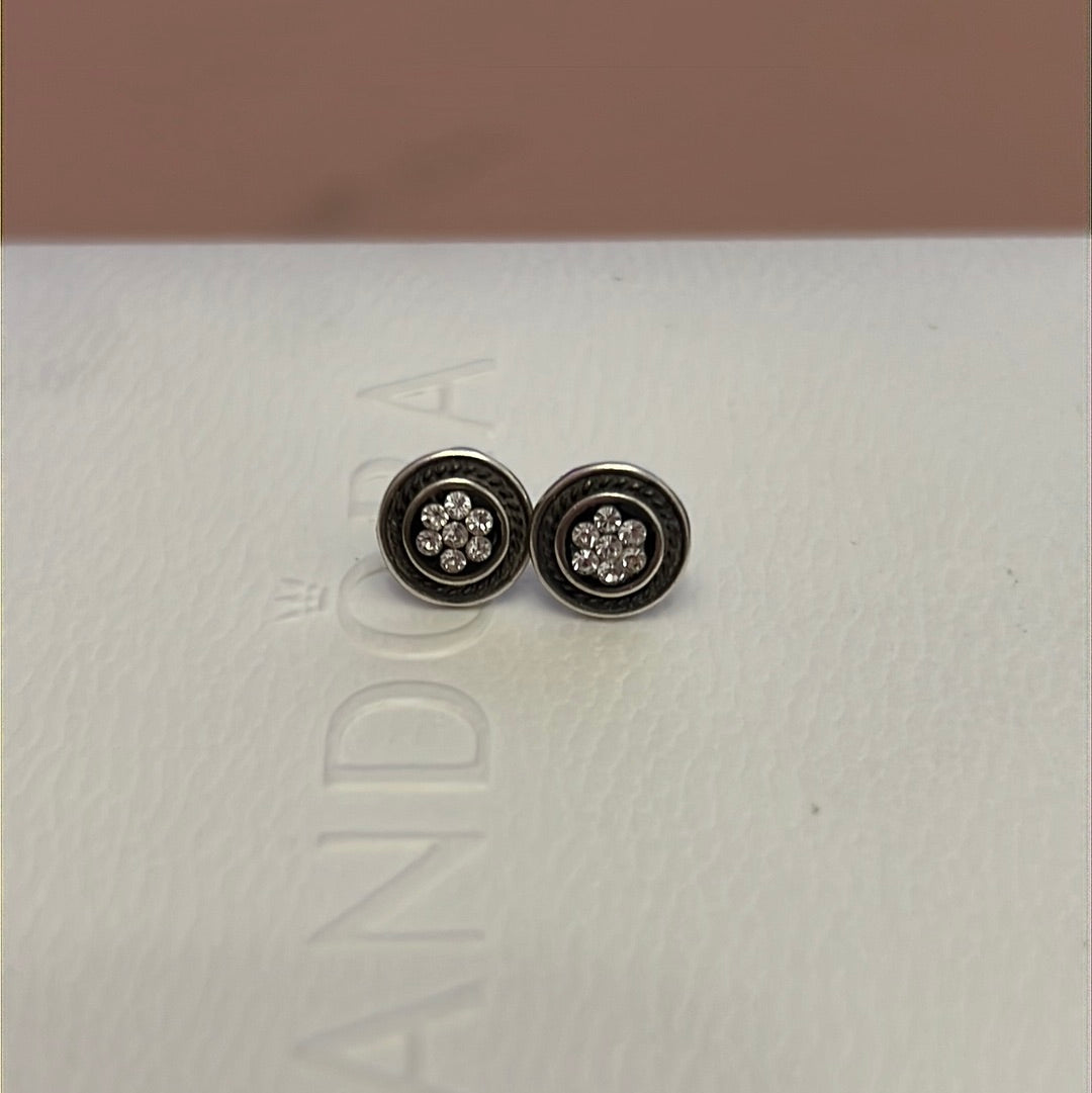 Silver Plated CZ Flower Circle Stud Earrings