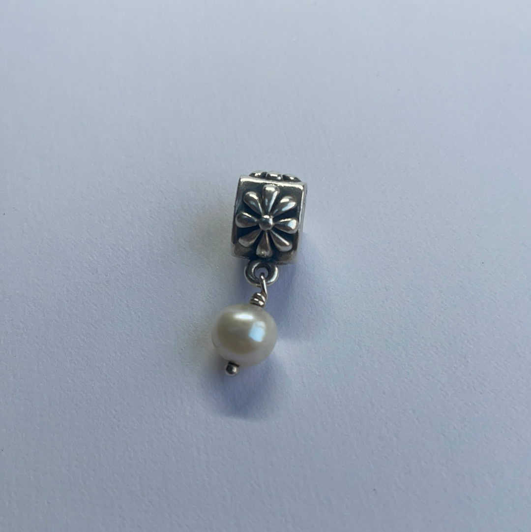 Genuine Pandora Pearl and Flower Droplet Charm Dangle
