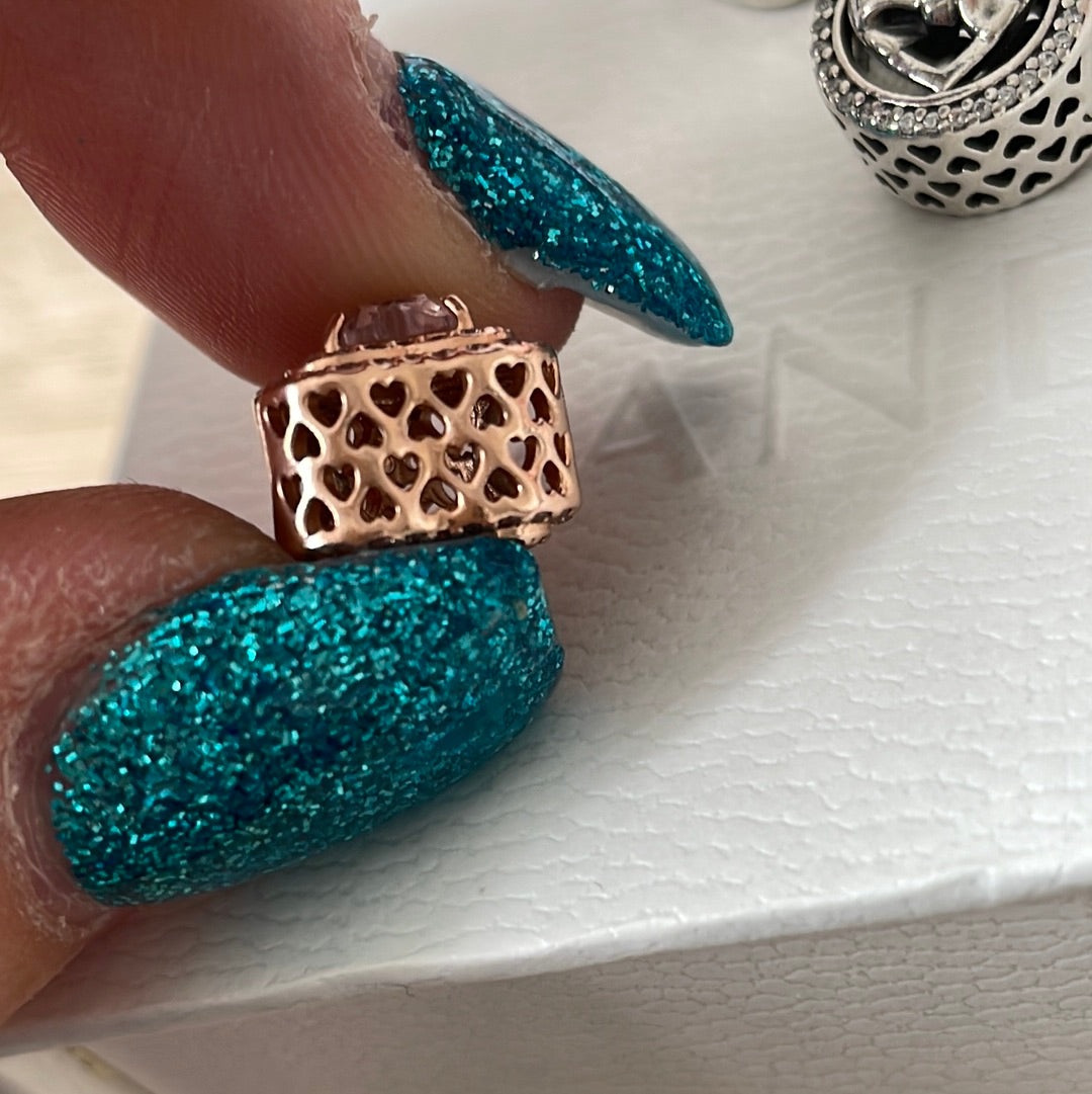 Genuine Pandora Rose Gold Pave Levelled Heart Charm