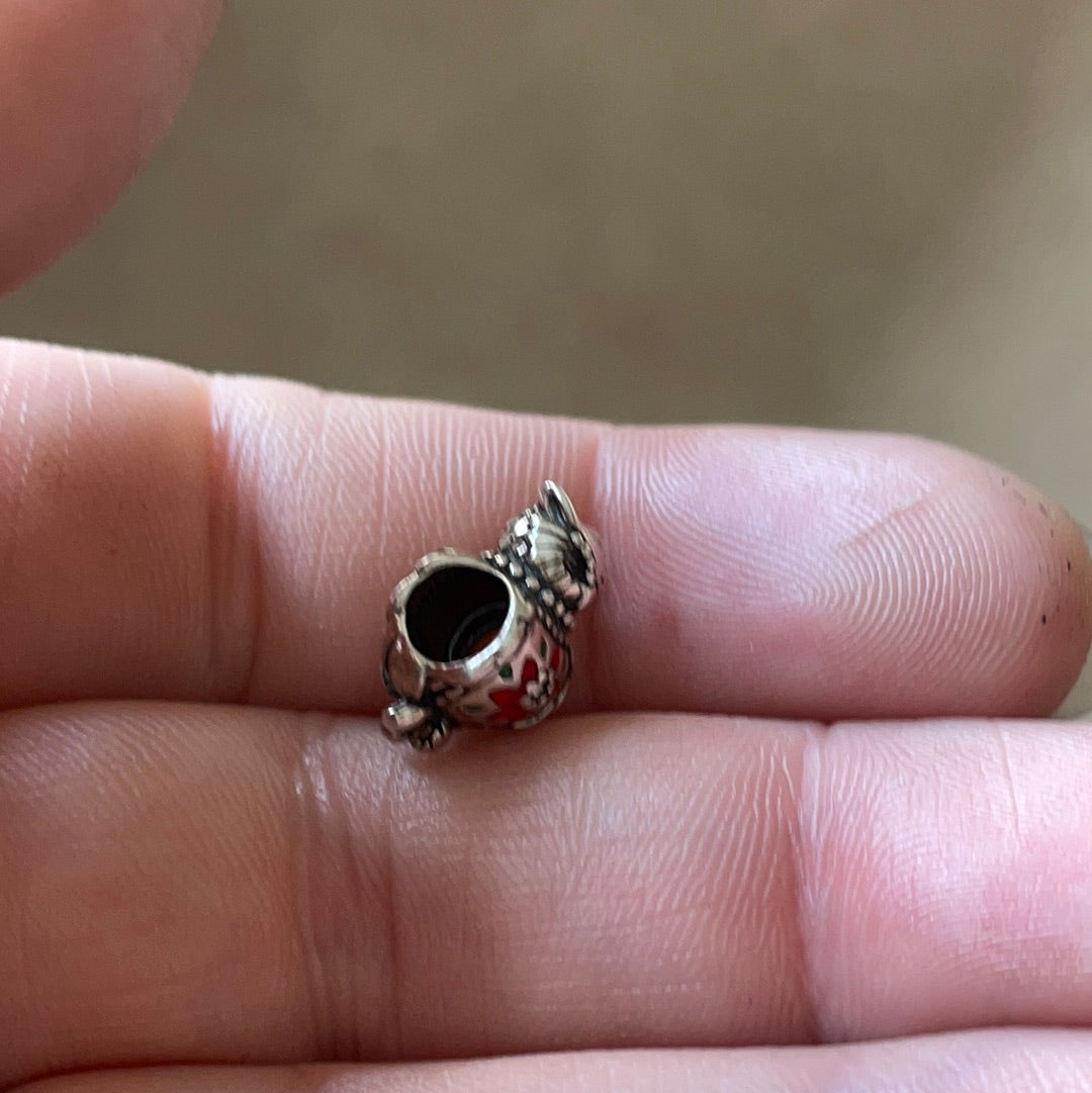 Genuine Chamilia Red Enamel Embellished Owl Animal Charm