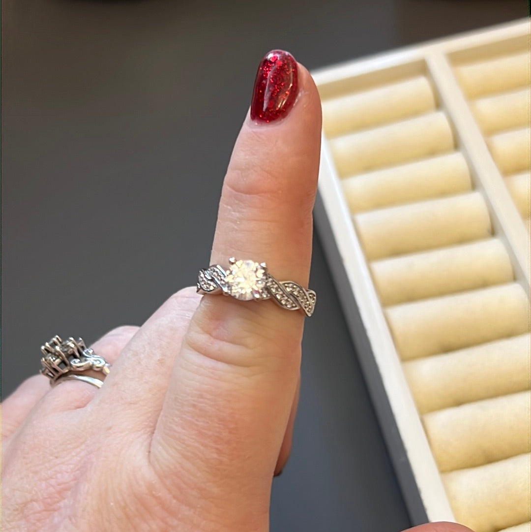 Sterling Silver Pave CZ Ring Cross Over Various Sizes