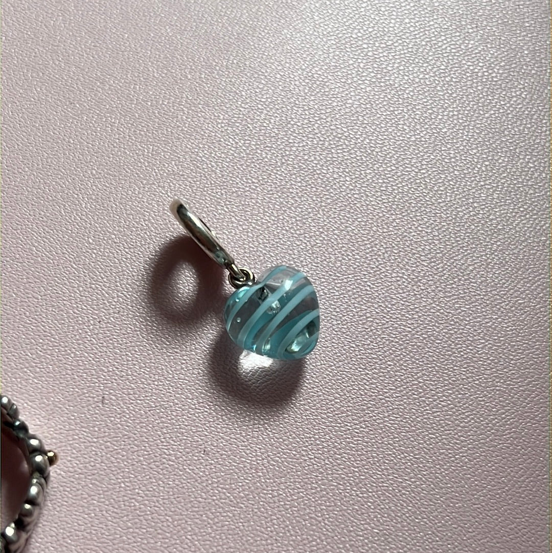 Genuine Pandora Murano Blue Dangle Heart Charm