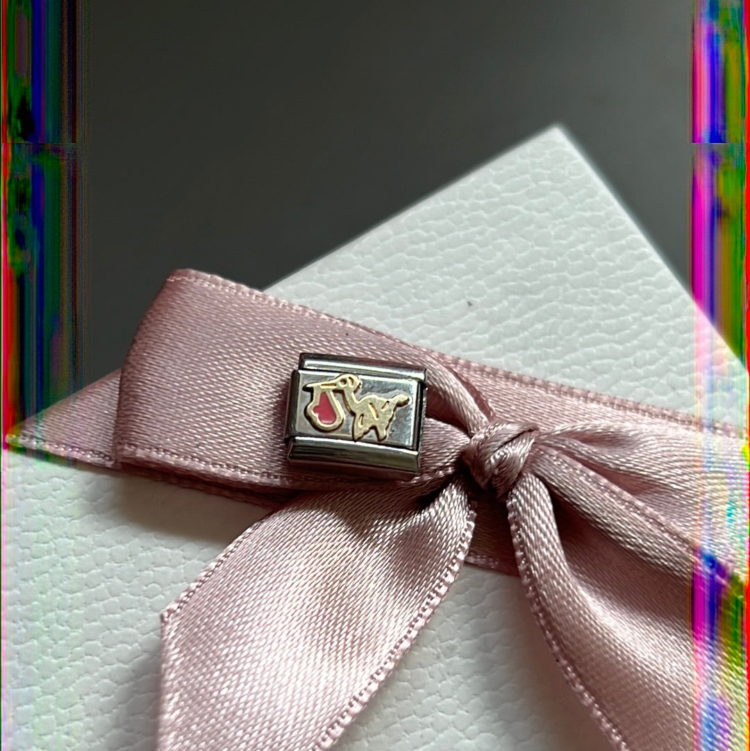 Genuine Nomination Silver Link Charm Two Tone Enamel Stork Girl