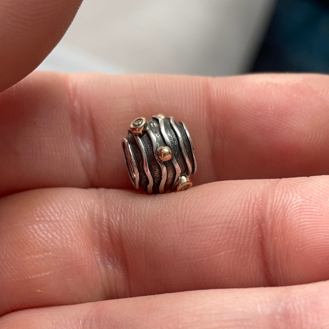 Genuine Pandora Two Tone Diamond Ripple Twinkle HTF  Charm