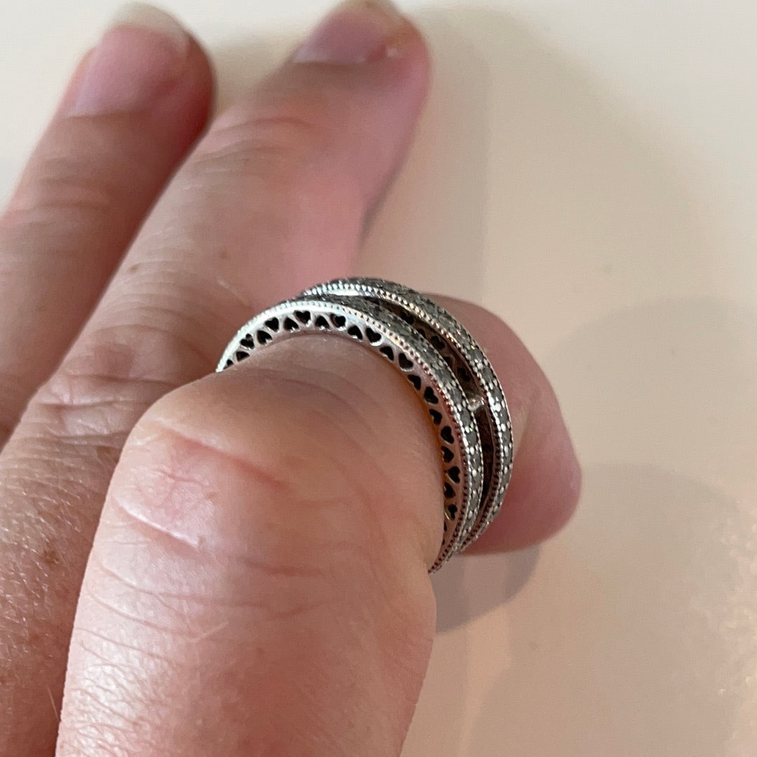 Genuine Pandora Huge Chunky Ring Pave 2 Layer Ring in Size 54
