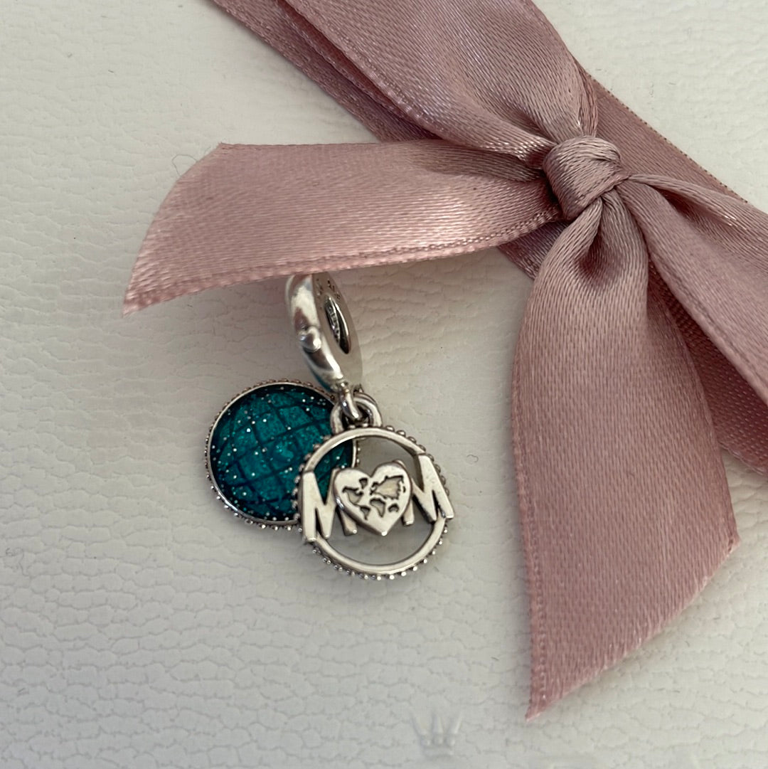 Genuine Pandora Blue Enamel You Are The World to Me Mum Charm Dangle