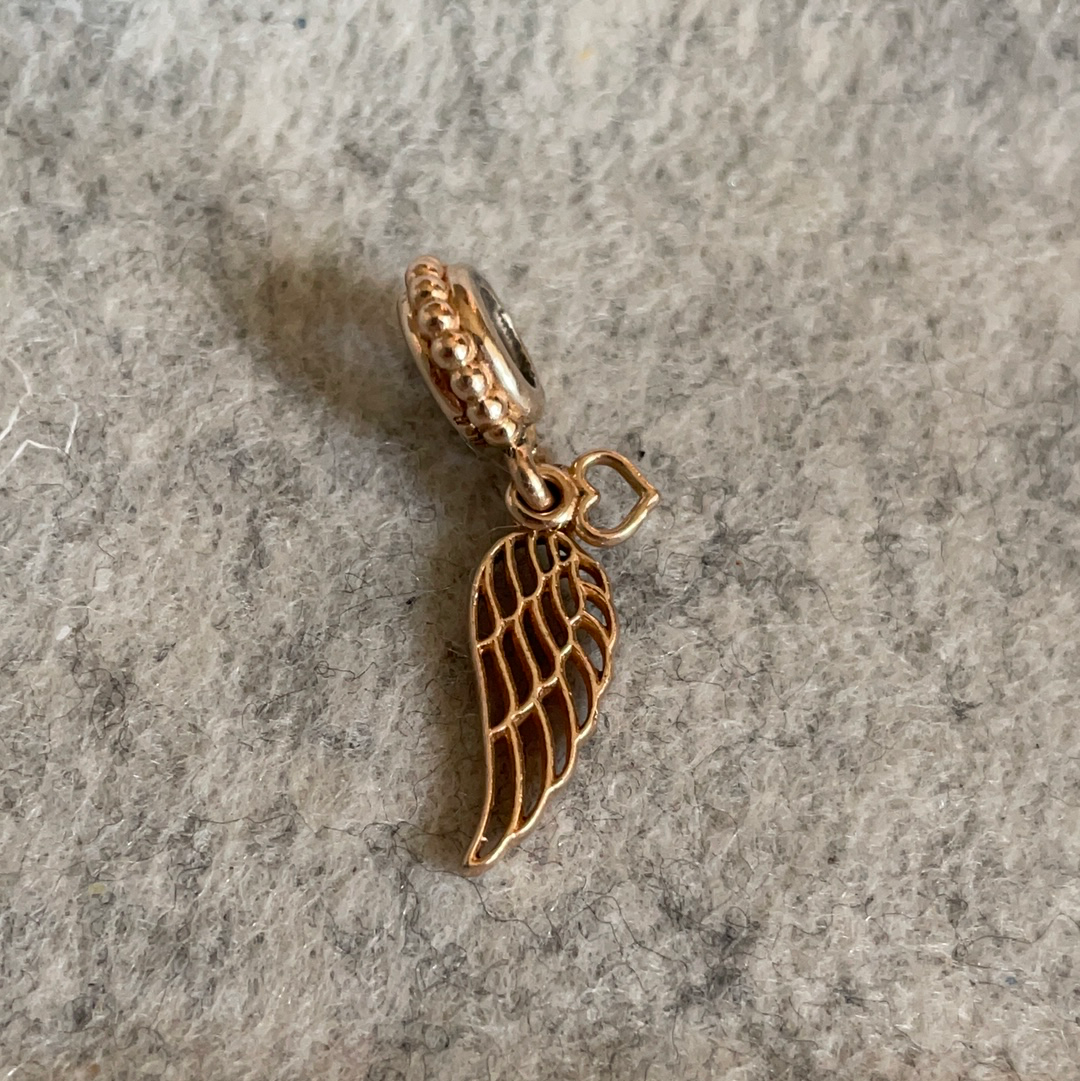 Genuine Pandora  Rose Gold Spiritual Wing Angel Heart Feather Dangle Charm