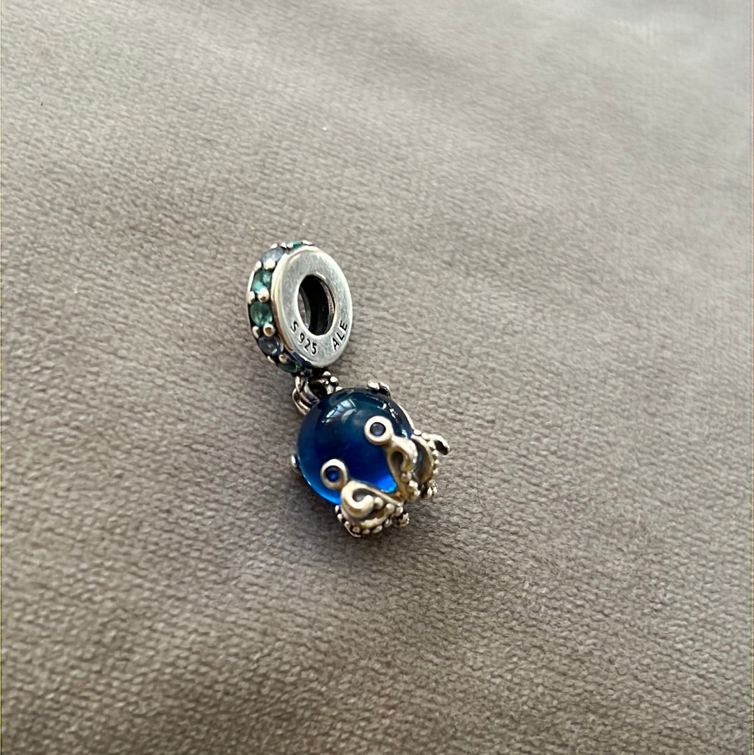 Genuine Pandora New Summer Ocean Murano Blue Octopus Charm